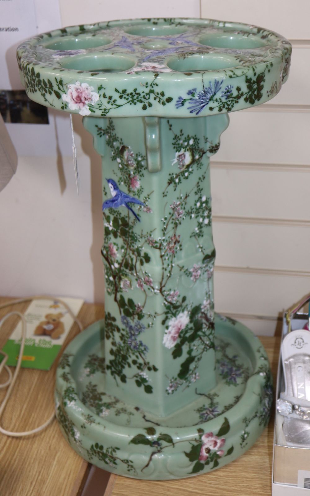 A Japanese celadon glaze stickstand, height 57cm